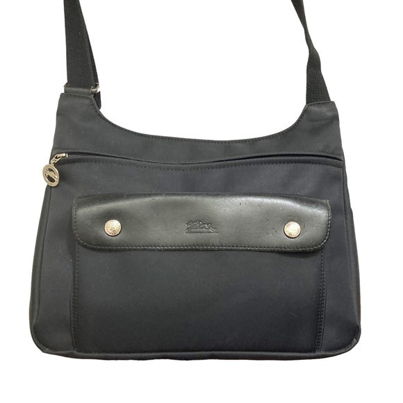 Longchamp black nylon and leather unisex crossbody and messenger bag